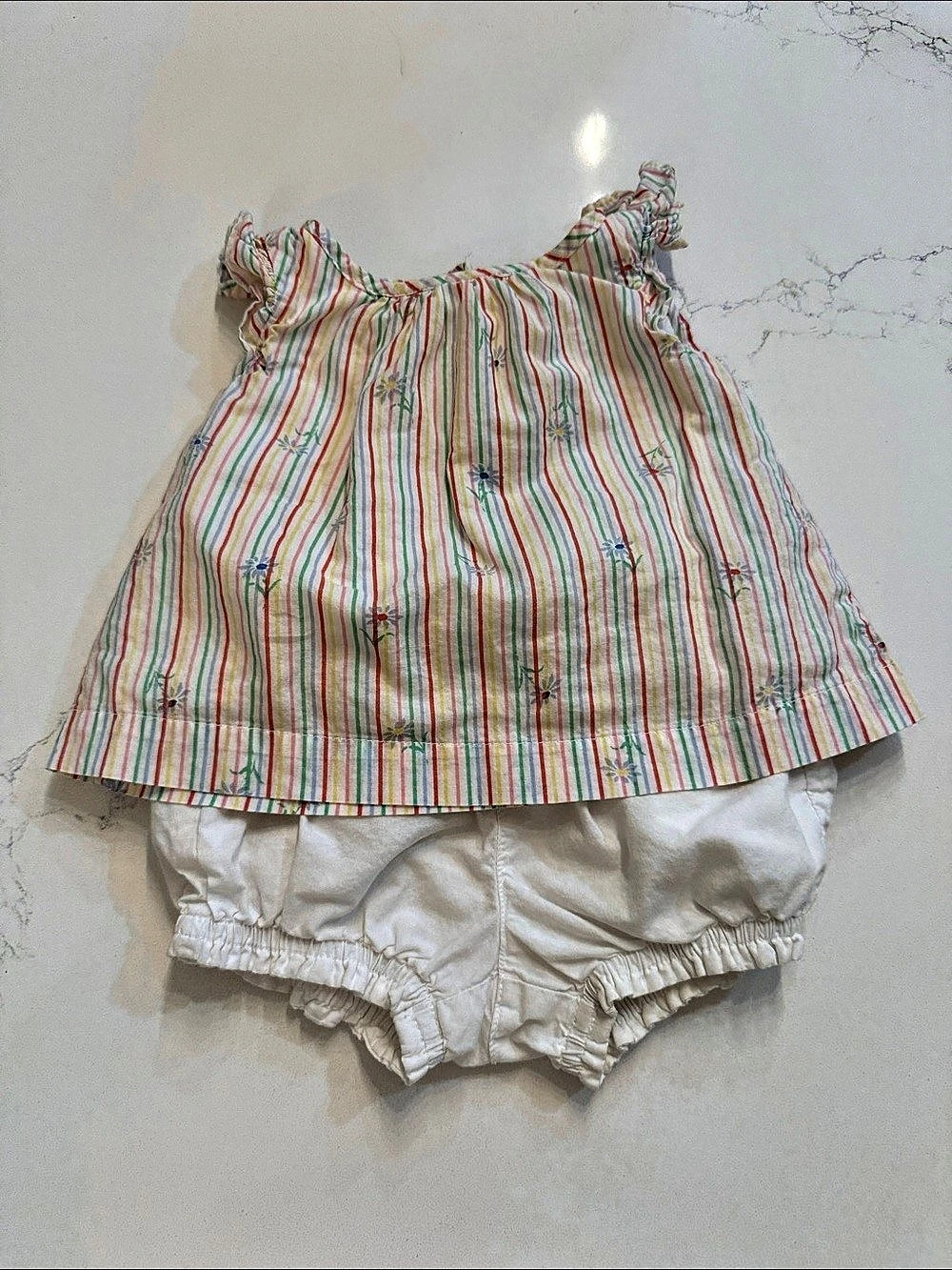 Baby Striped Dress with Bloomers in White & Pink